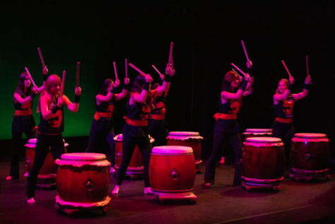 The MA Taiko ensemble performing at the Fall Dance Assembly